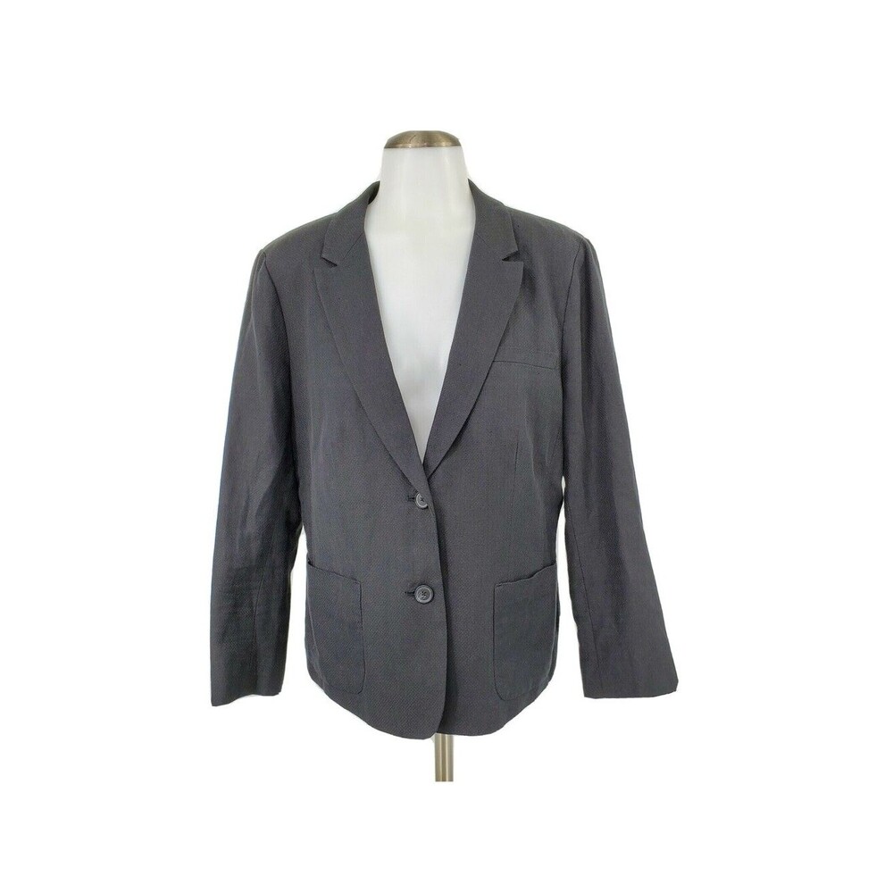 Lucky Brand Womens Patch Pocket Blazer Jacket Linen Blend Black Size 12 - Picture 4 of 8